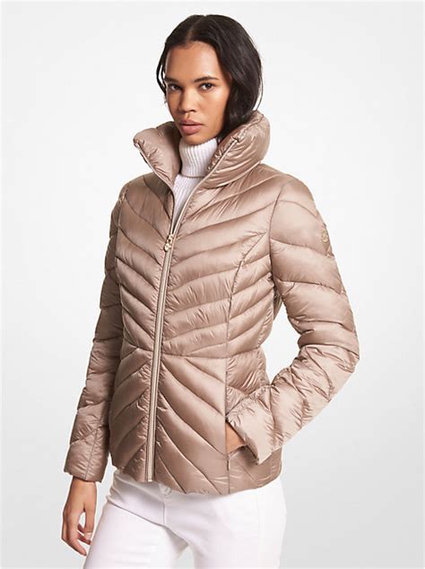 michael kors packable quilted in smoke|Michael Kors nylon puffer jacket.